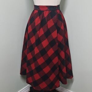 Plaid 1970s Vintage Halston III Designer Red and Black Women's Long Full Skirt